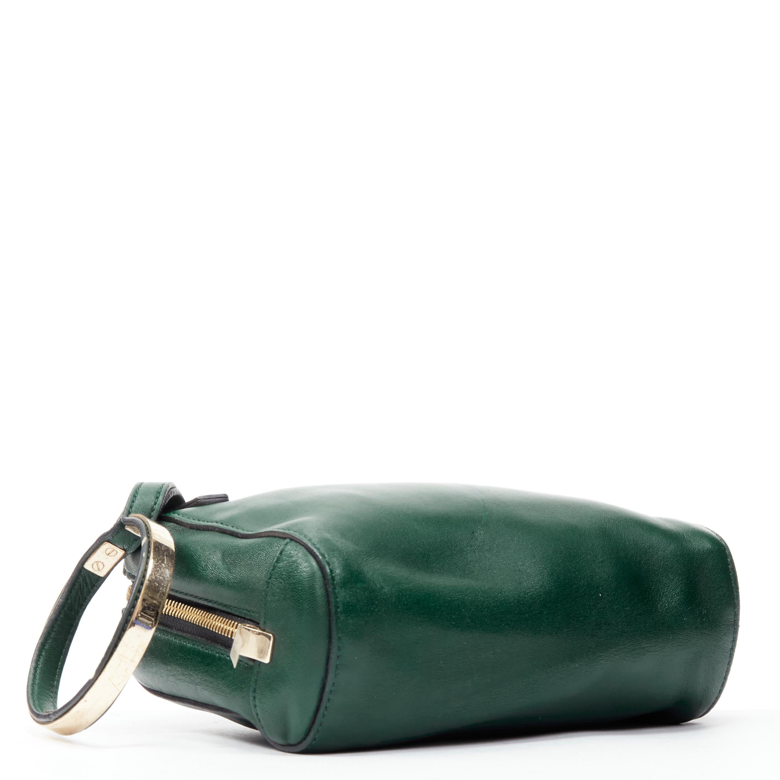 CHLOE dark green leather gold bangle cuff zip pouch clutch In Good Condition In Hong Kong, NT