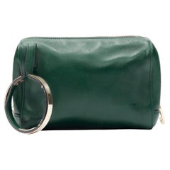 CHLOE dark green leather gold bangle cuff zip pouch clutch