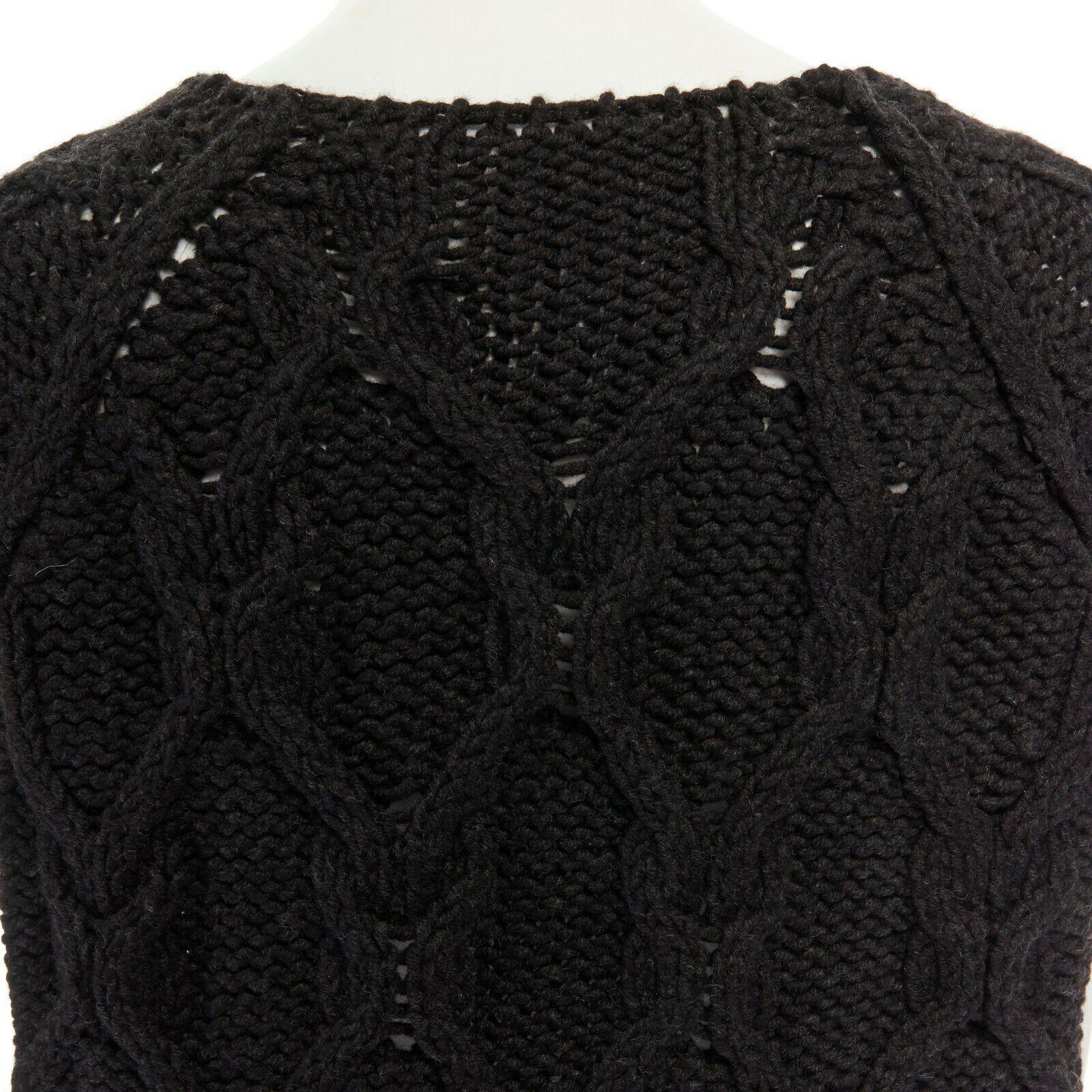 CHLOE dark grey merino wool yack blend V-neck grid chunky knit vest sweater S 2