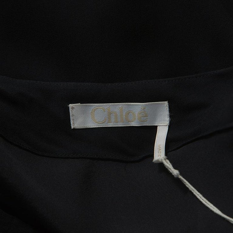 Chloe Dark Navy Blue Crepe Shoulder Tie Detail Midi Dress S at 1stDibs ...