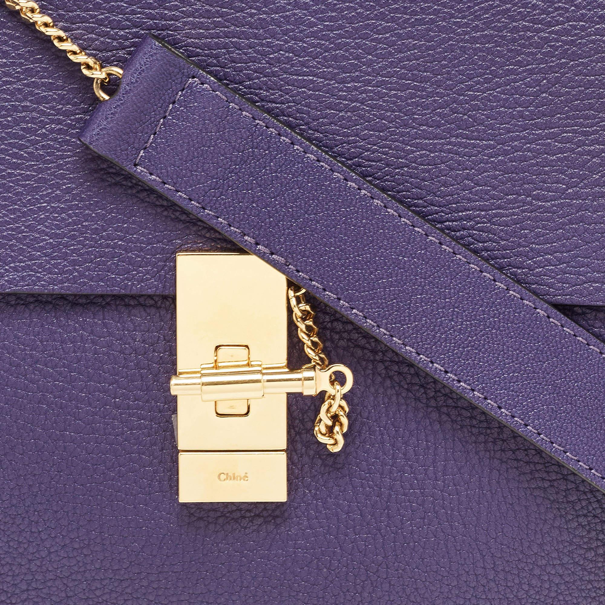 Chloe Dark Purple Leather Large Drew Shoulder Bag For Sale 9