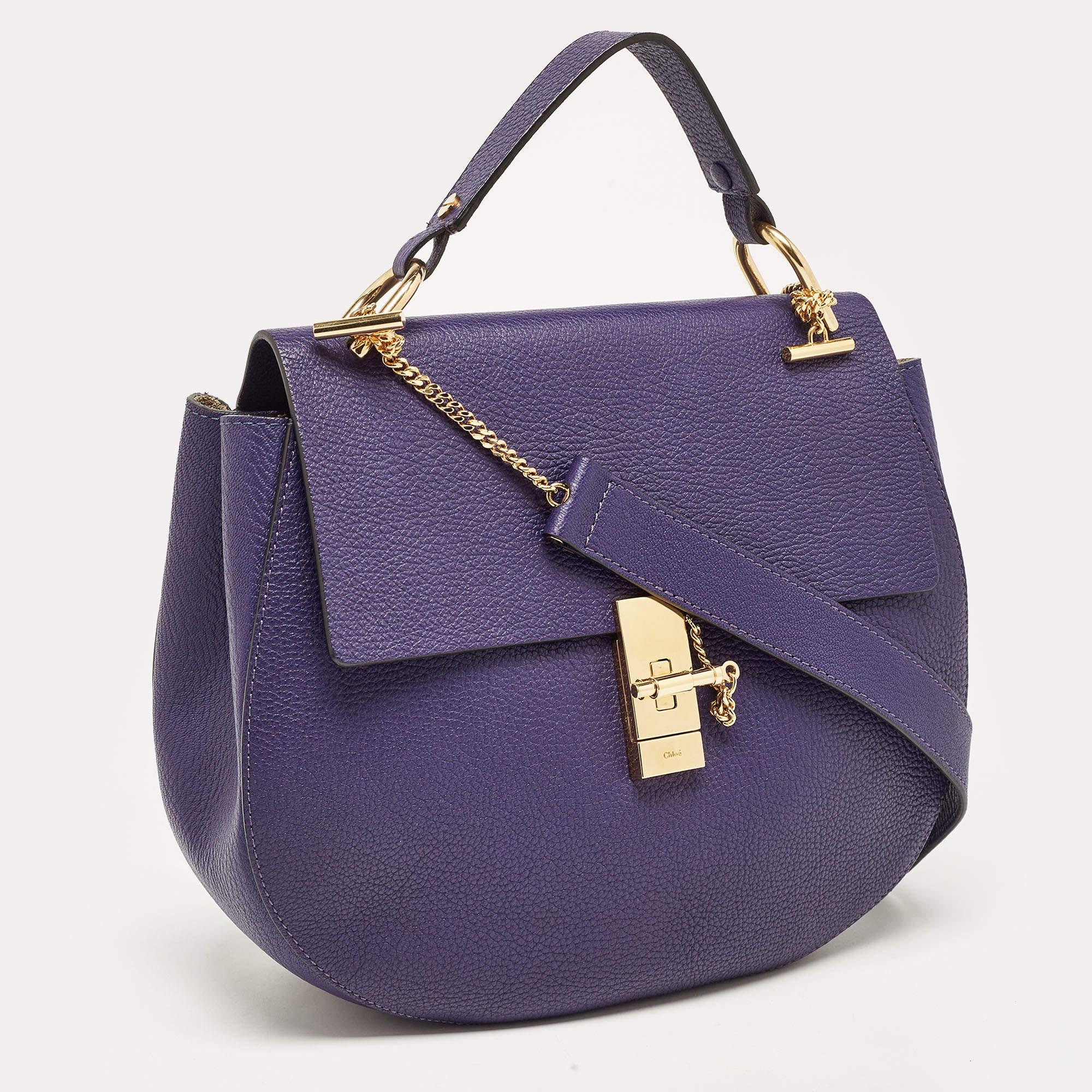 Women's Chloe Dark Purple Leather Large Drew Shoulder Bag For Sale