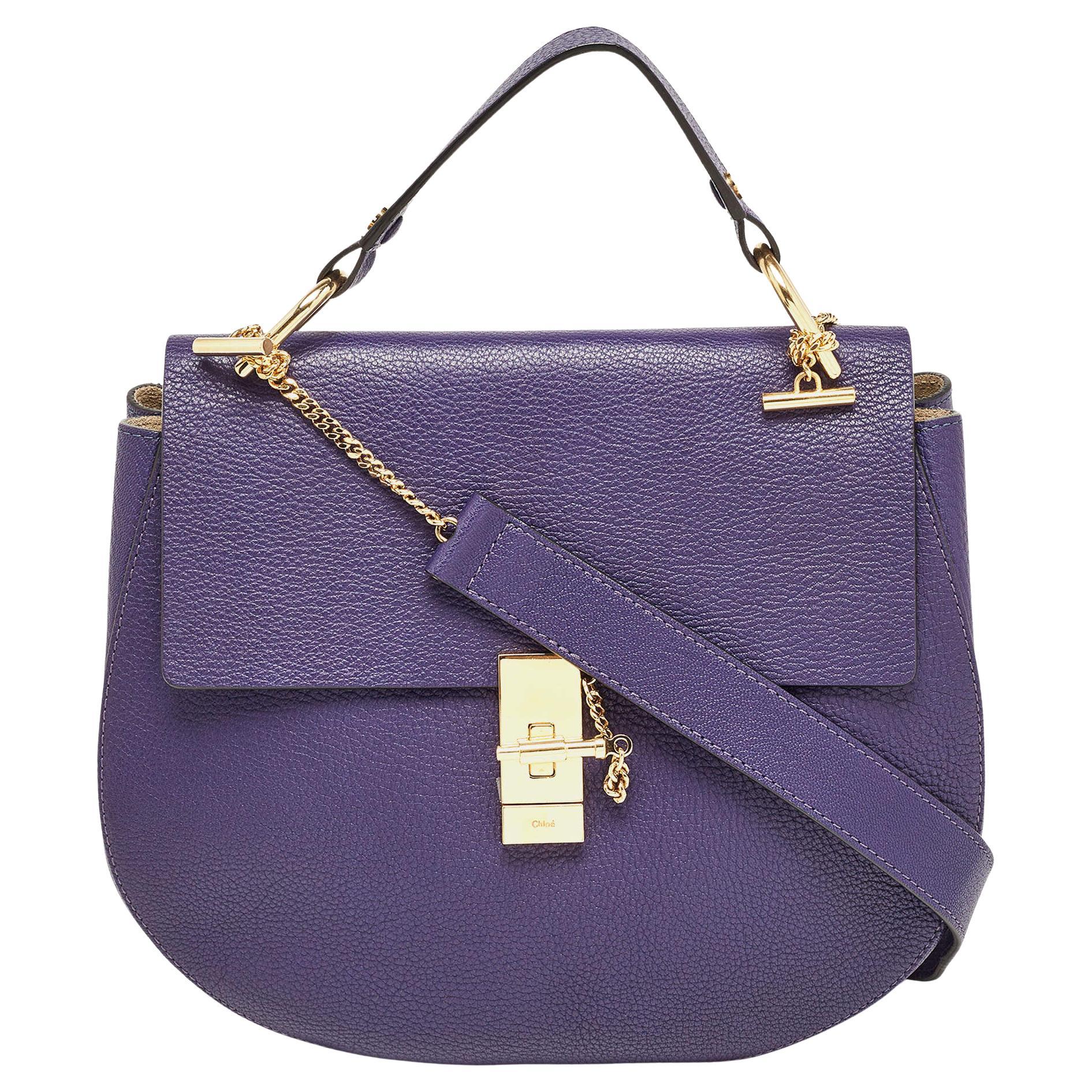 Chloe Dark Purple Leather Large Drew Shoulder Bag For Sale