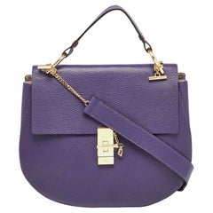 Used Chloe Dark Purple Leather Large Drew Shoulder Bag