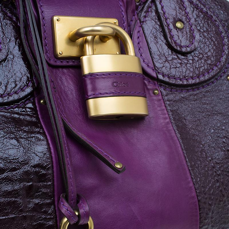 Chloe Dark Purple Patent Leather Paddington Tote 1