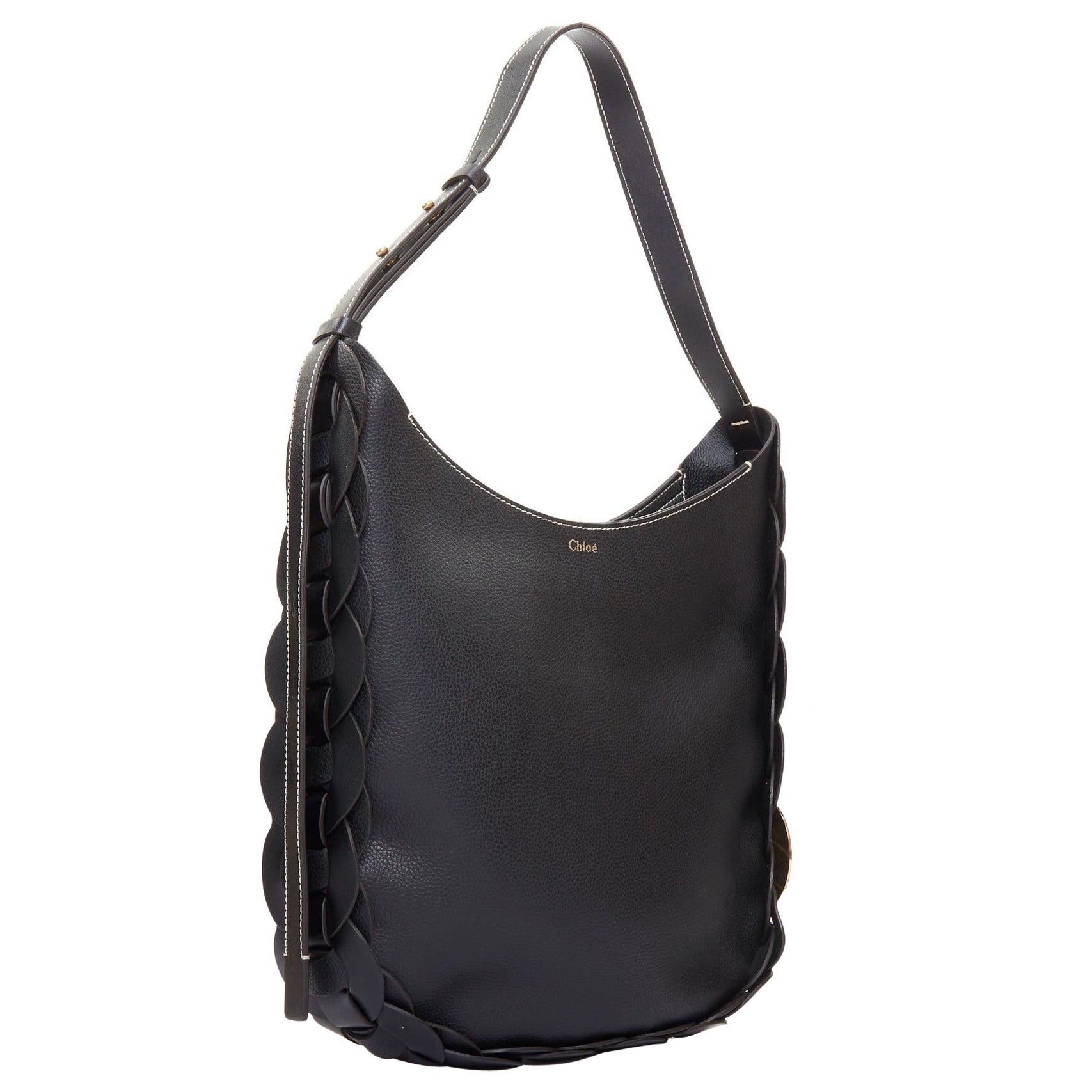 CHLOE Darryl Hobo Schwarze Umhängetasche aus geflochtenem Leder im Angebot