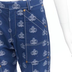 CHLOE deep blue cotton CC logo monogram high waist cargo pocket pants FR36 S