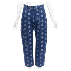 CHLOE deep blue cotton CC logo monogram high waist cargo pocket pants FR36 S