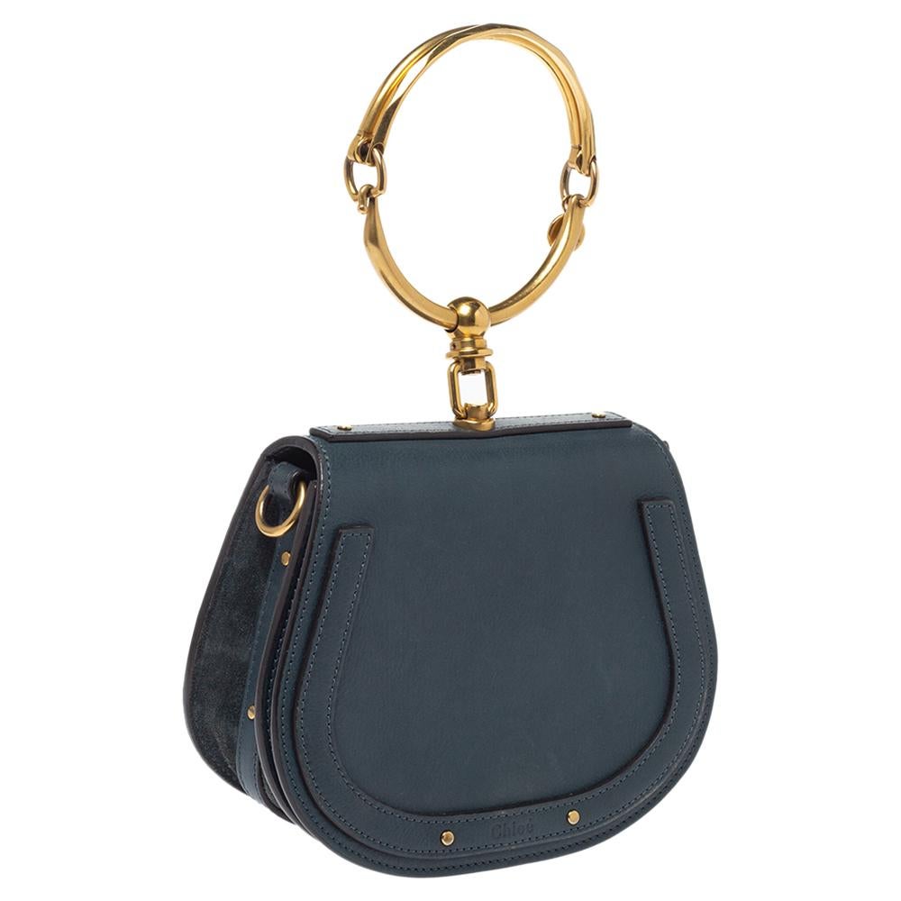 Black Chloe Deep Green Leather and Suede Small Nile Bracelet Shoulder Bag