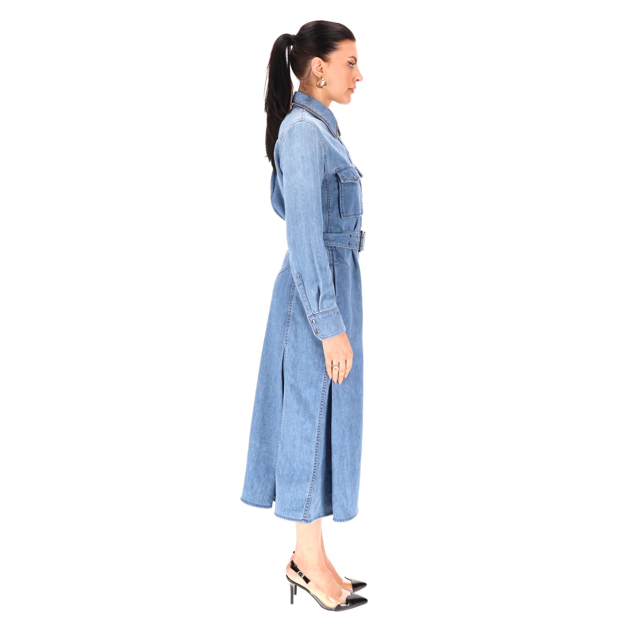 Blu Chloe - Vestito a camicia midi in denim in vendita