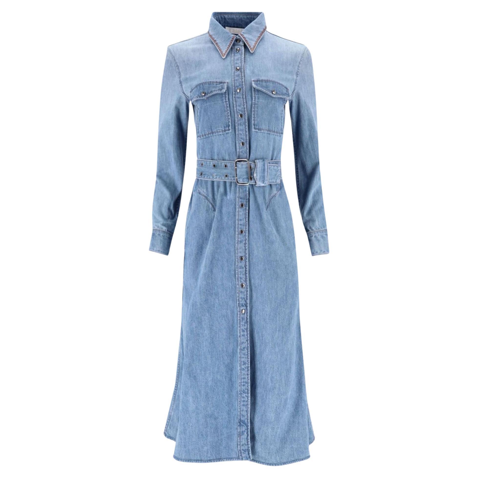 Chloe - Vestito a camicia midi in denim in vendita