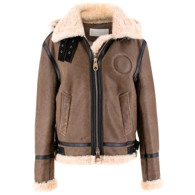 Chloe detachable-hood brown shearling jacket - New Season - SIZE 0/2