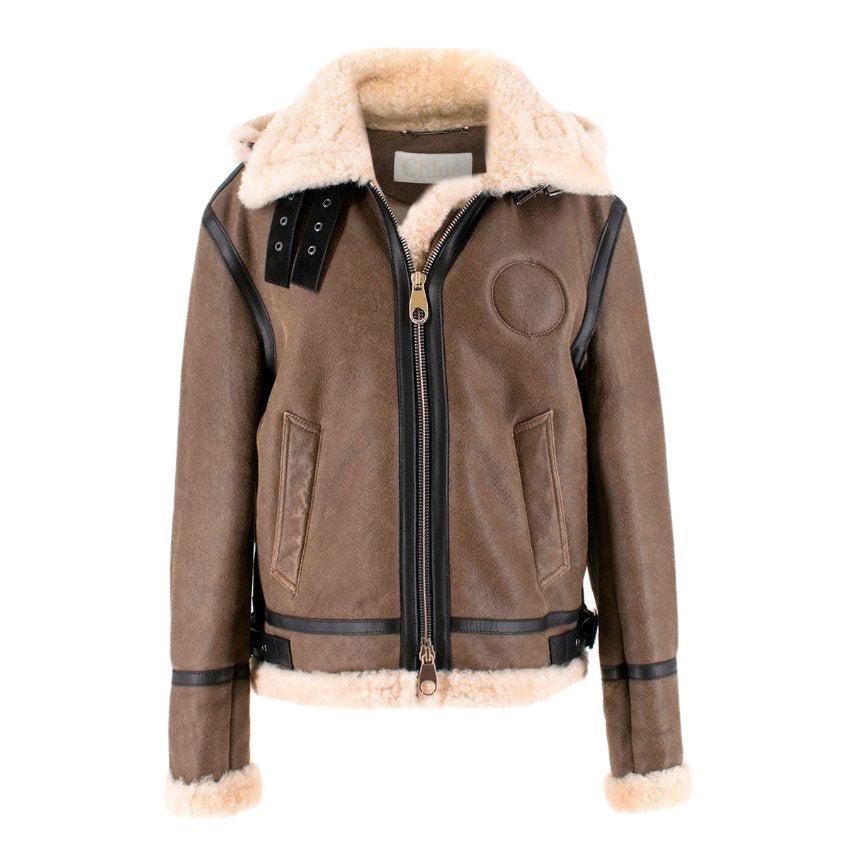 Chloe detachable-hood brown shearling jacket - SIZE 0/2
