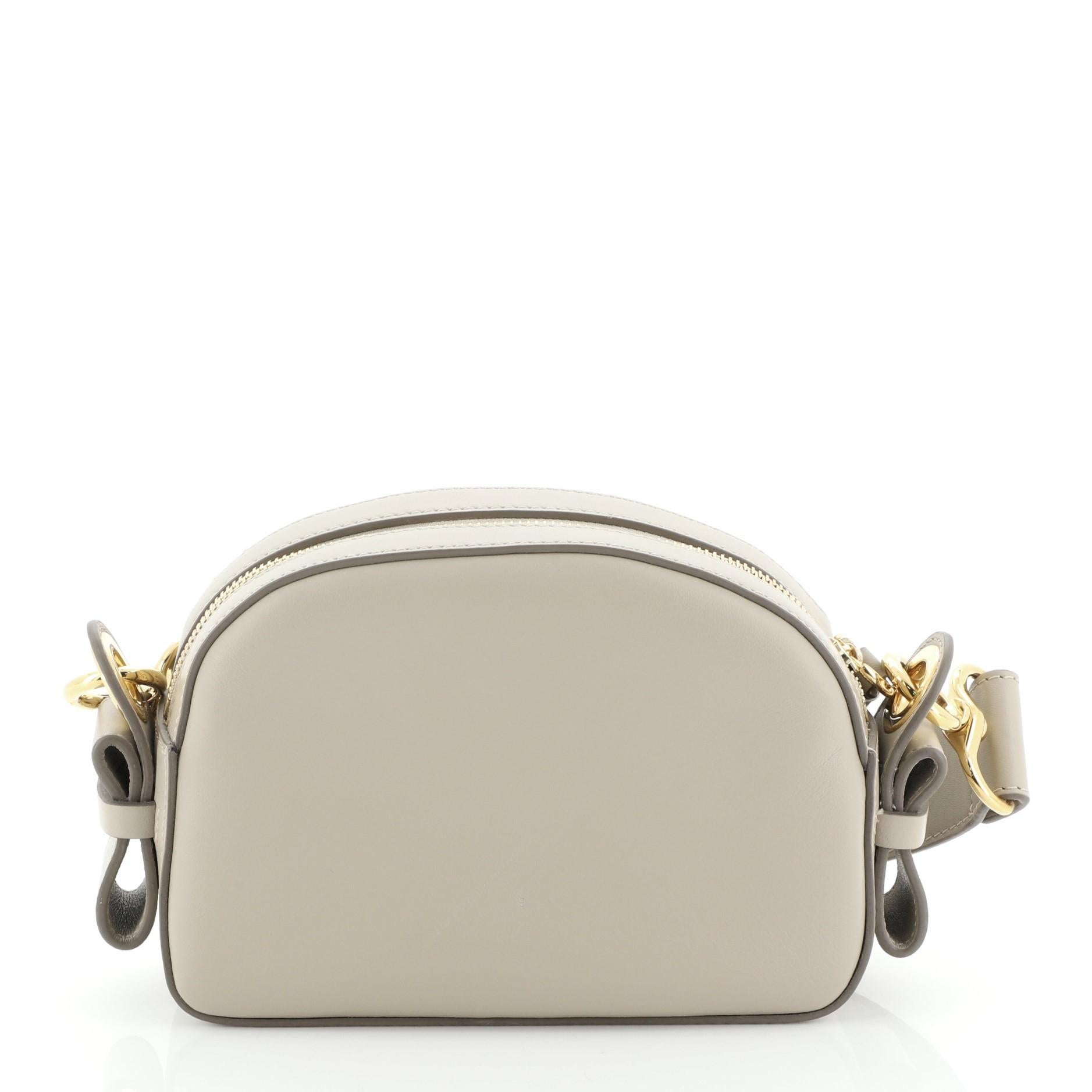 Beige Chloe Dome Shoulder Bag Studded Embroidered Leather Small
