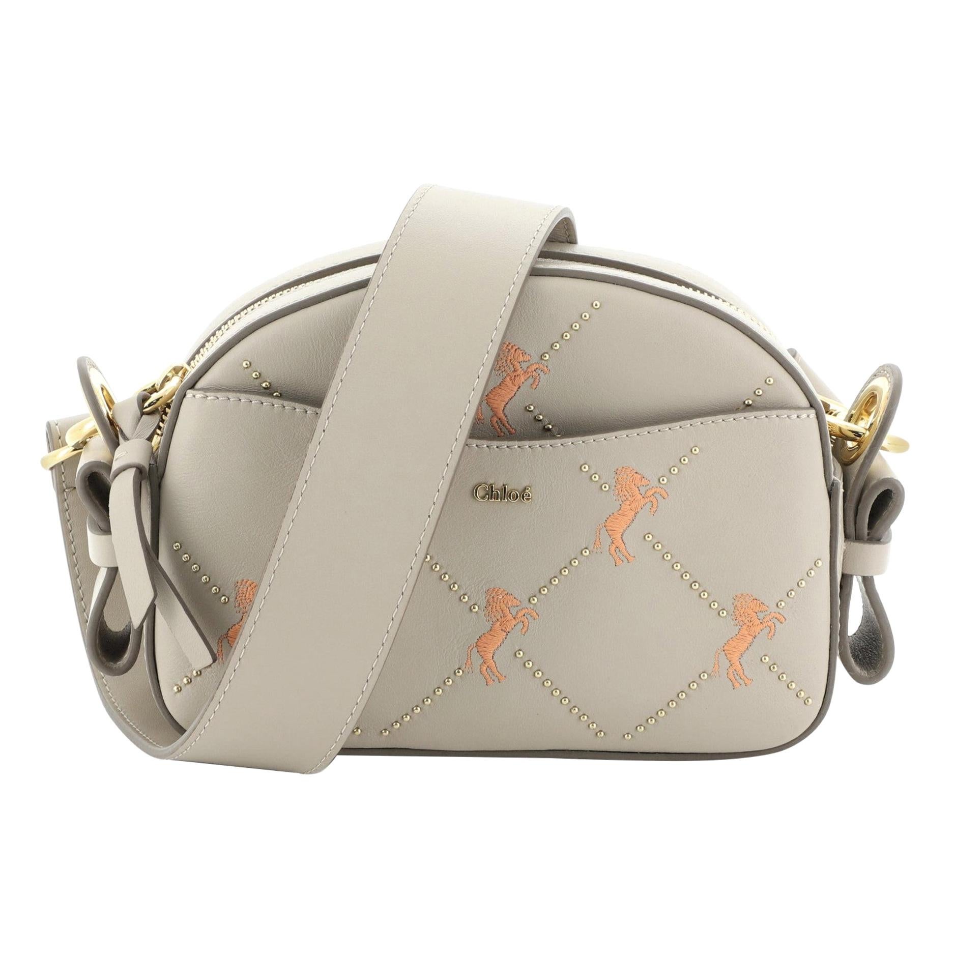 Chloe Dome Shoulder Bag Studded Embroidered Leather Small