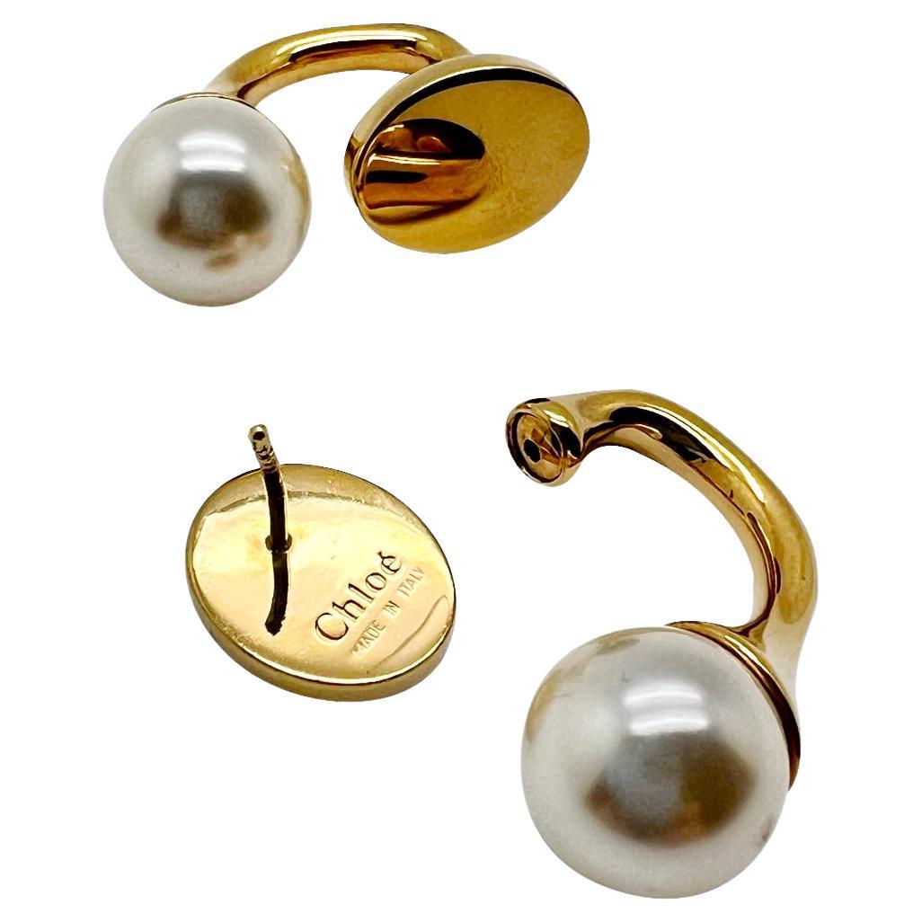 Chloe double sided pearl logo earrings 2010s For Sale