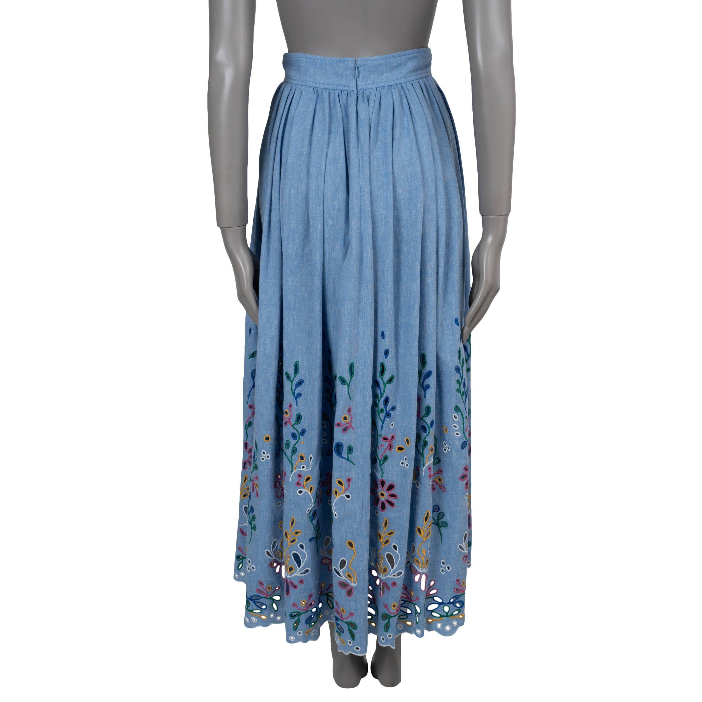 Gray CHLOE Downey blue cotton & linen 2022 BRODERIE ANGLAISE Maxi Skirt S For Sale