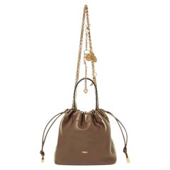 Chloé Drawstring Leather Shoulder Bag — Brown