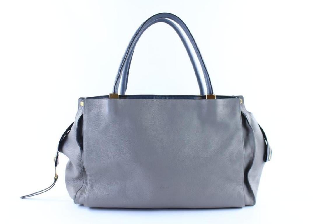 Women's Chloé Dree East West Tote 2mr1128 Grey Leather Shoulder Bag For Sale