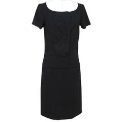 CHLOE Dress Black Shift Short Sleeve Scoop Neck Buttons Sz 34 2007