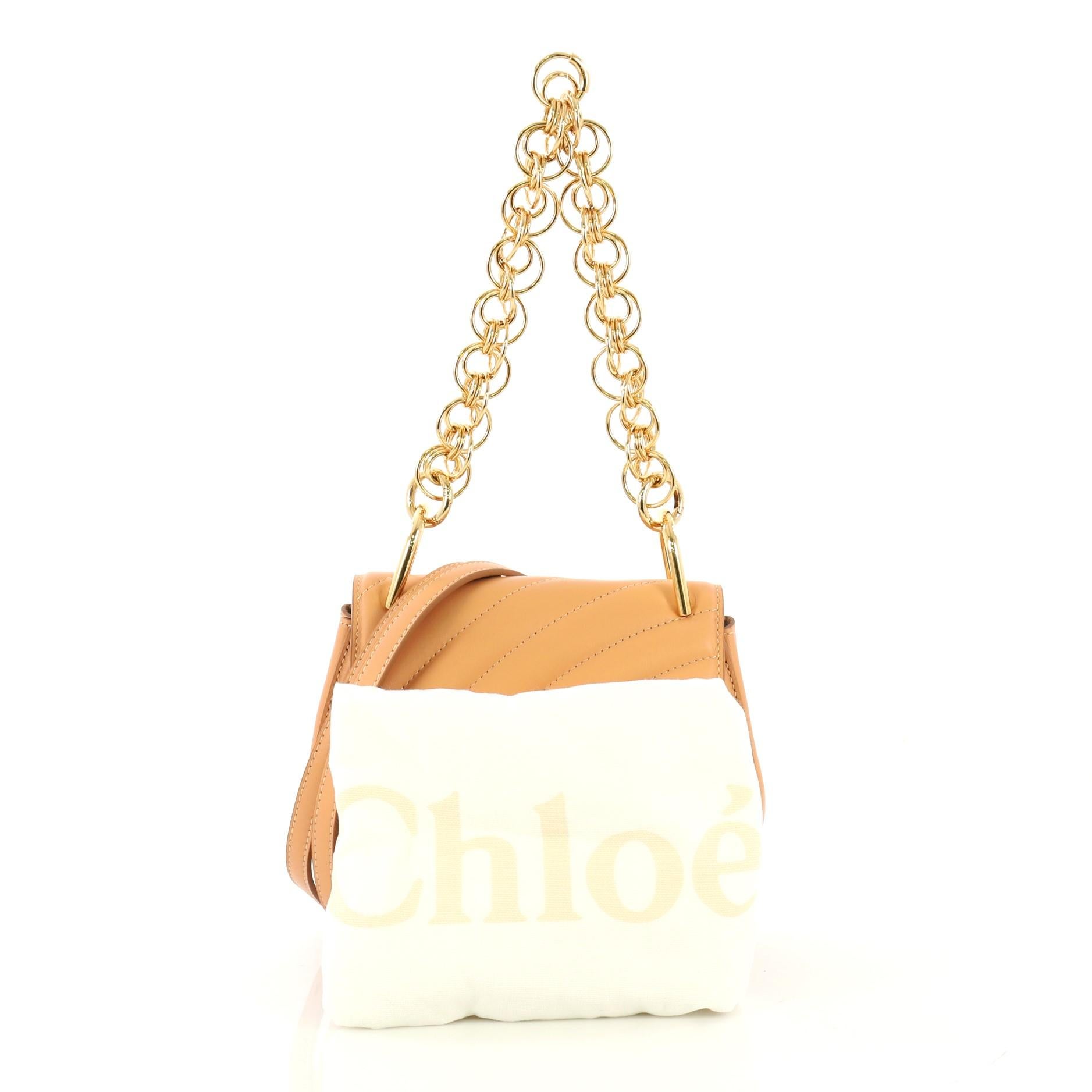 This Chloe Drew Bijou Crossbody Bag Quilted Leather Mini, crafted in peach quilted leather, features bracelet-inspired chain link handle and gold-tone hardware. Its pin and clasp closure opens to a beige suede interior with slip pocket. 

Estimated