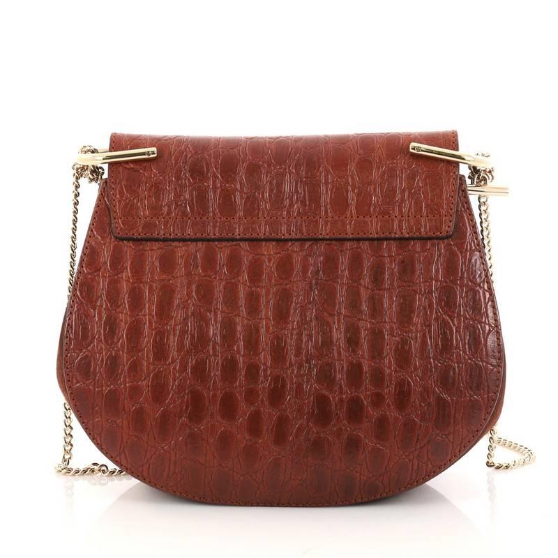 Chloe Drew Crossbody Bag Crocodile Embossed Leather with Suede Small In Good Condition In NY, NY