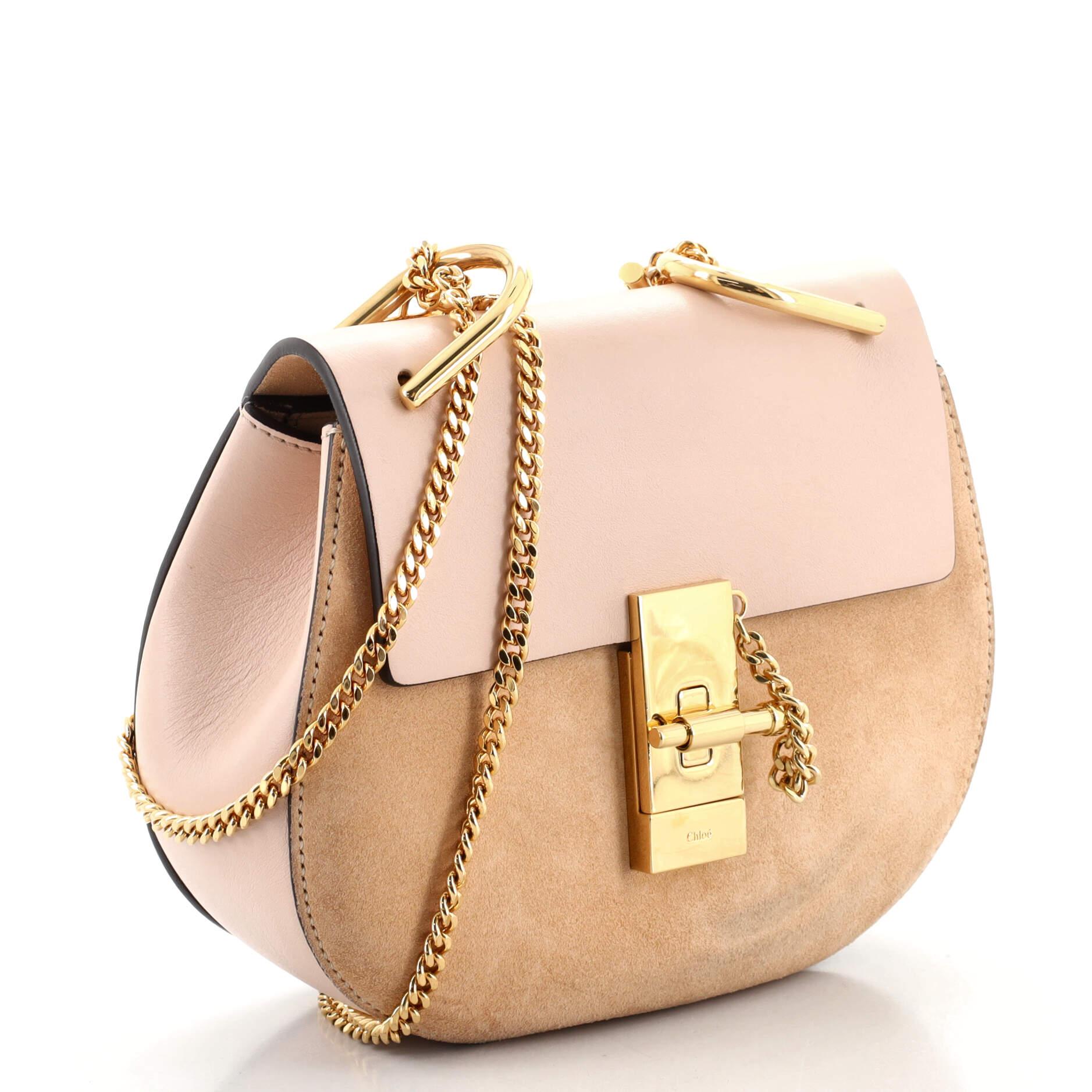 Beige Chloe Drew Crossbody Bag Leather and Suede Mini