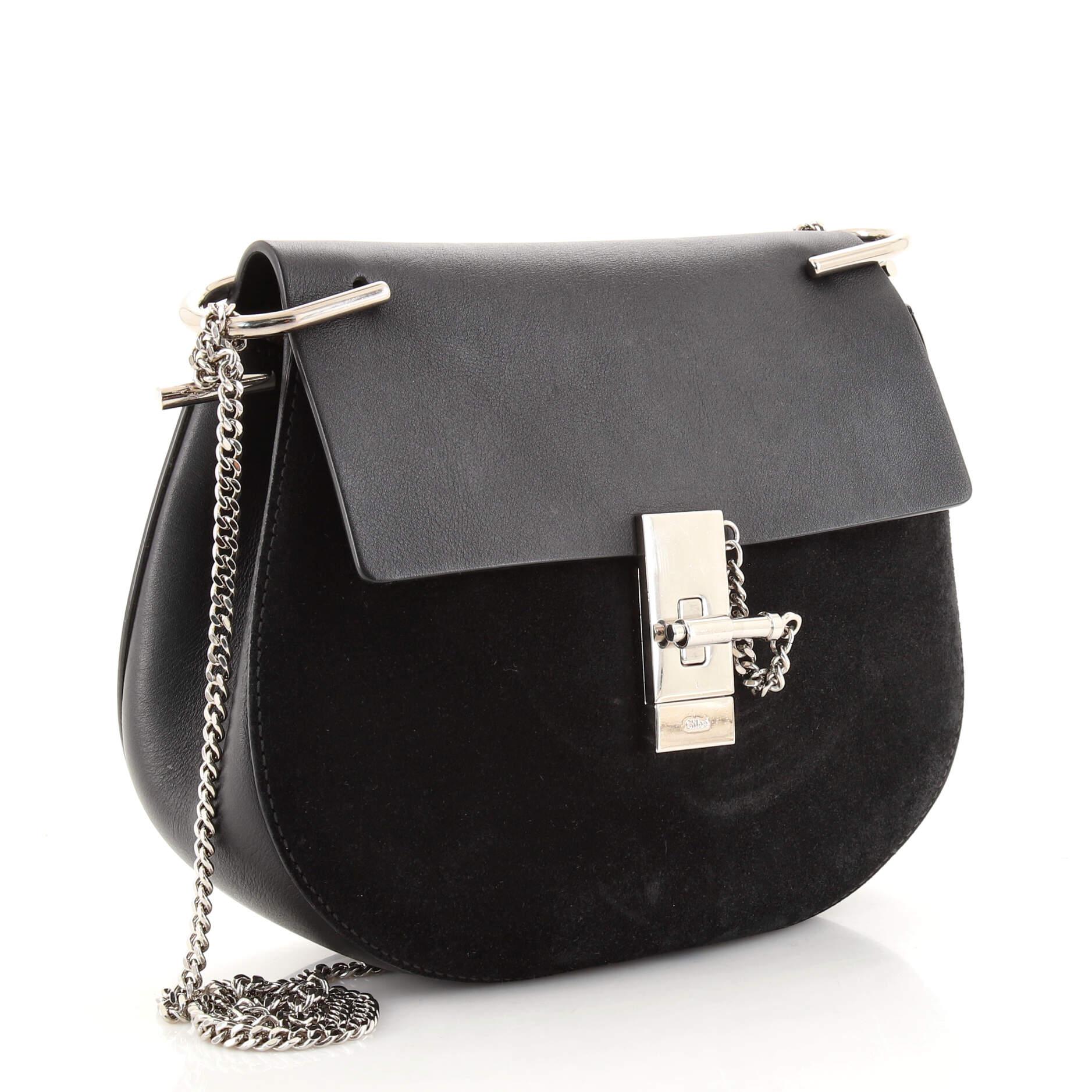 Black Chloe Drew Crossbody Bag Leather and Suede Small