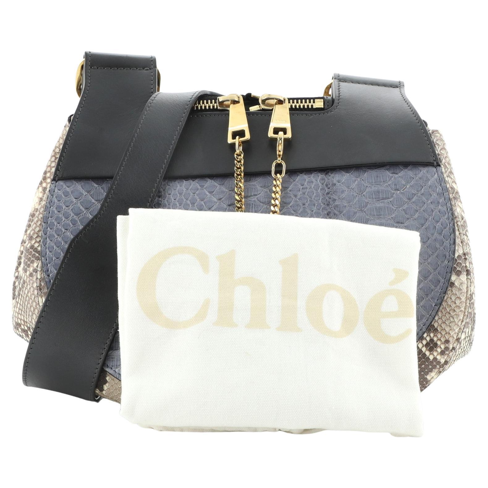 Chloe Drew Messenger Bag Python Medium Blue, Neutral For Sale