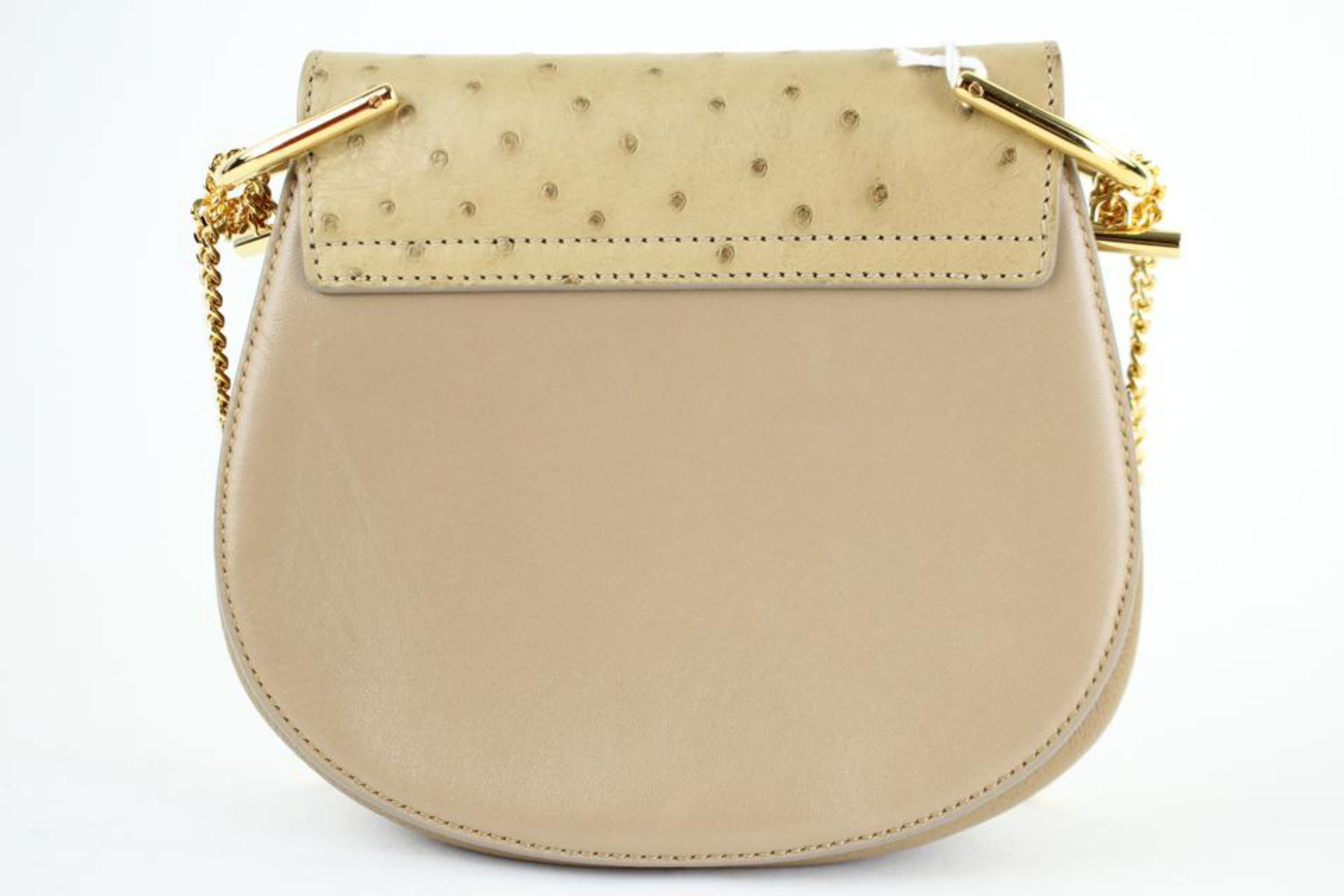Chloé Drew Mini and Ostrich 825mt11 Beige Leather Cross Body Bag In New Condition For Sale In Forest Hills, NY