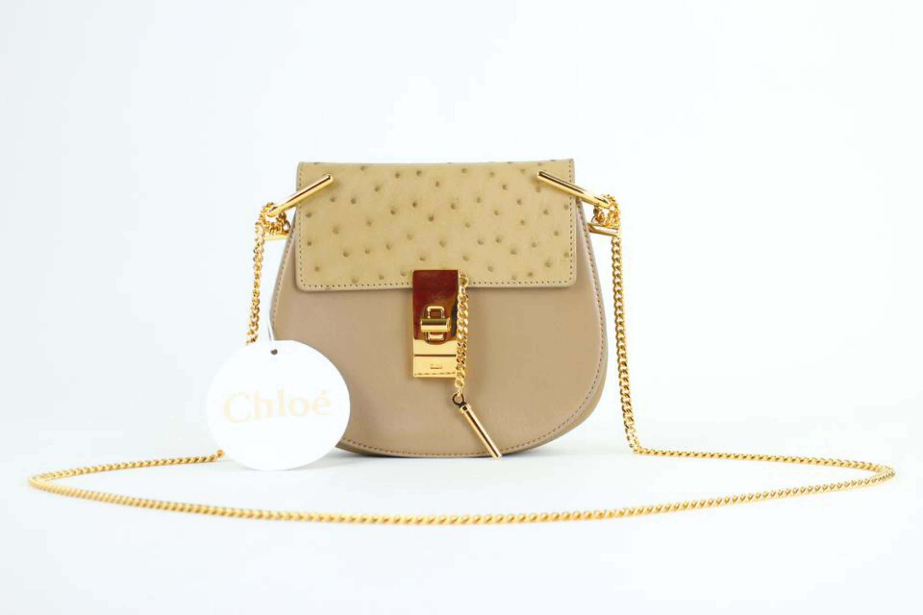 Chloé Drew Mini and Ostrich 825mt11 Beige Leather Cross Body Bag For Sale 1