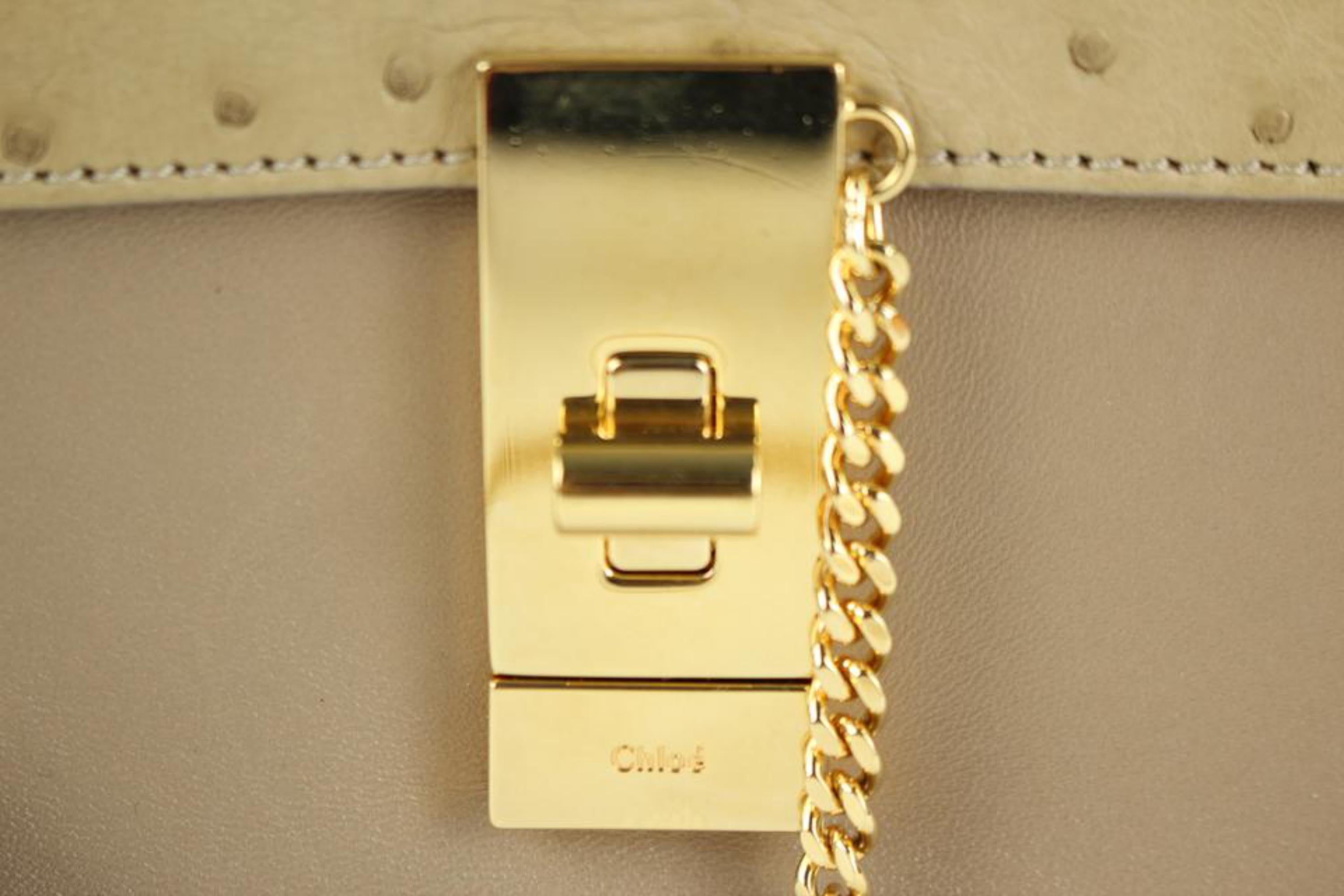 Chloé Drew Mini and Ostrich 825mt11 Beige Leather Cross Body Bag For Sale 2