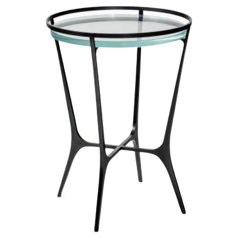 Chloe Drink Table, Dark Bronze Base, Starfire Glass Top For Sale at 1stDibs