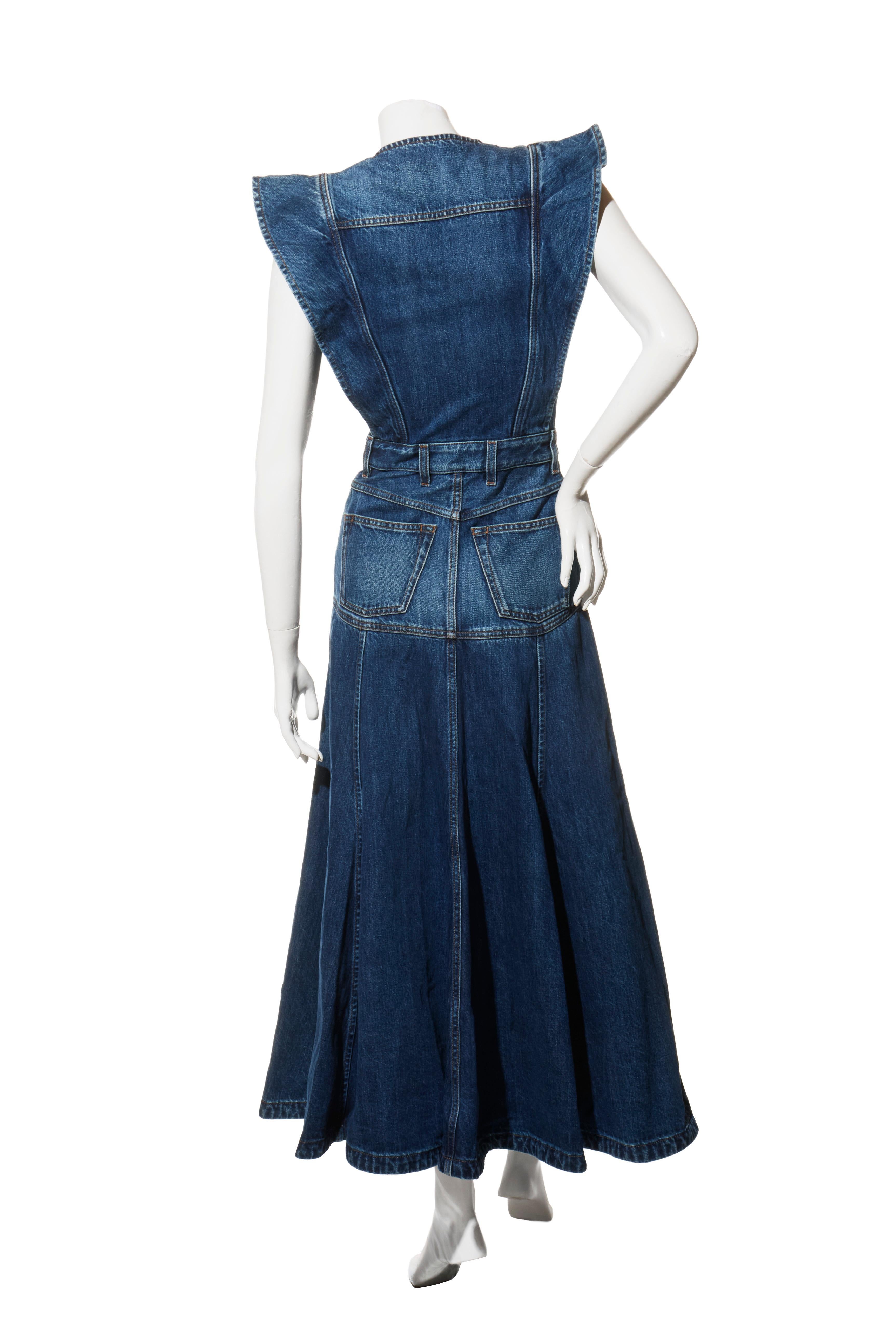 Women's Chloé Dusky Blue Denim Maxi Dress Resort 2022 Collection Size 34 For Sale
