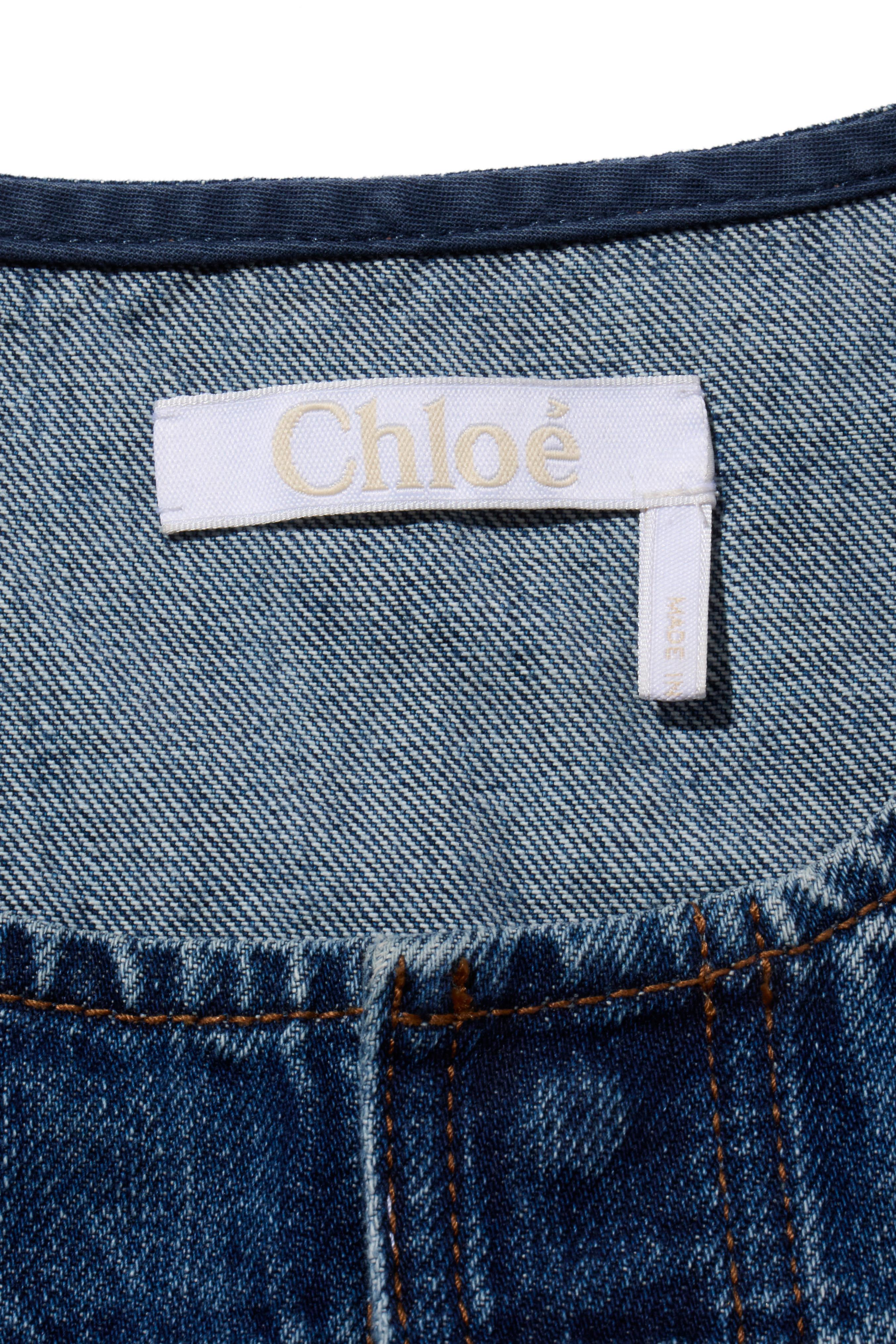Chloé Dusky Blue Denim Maxi Dress Resort 2022 Collection Size 34 For Sale 4