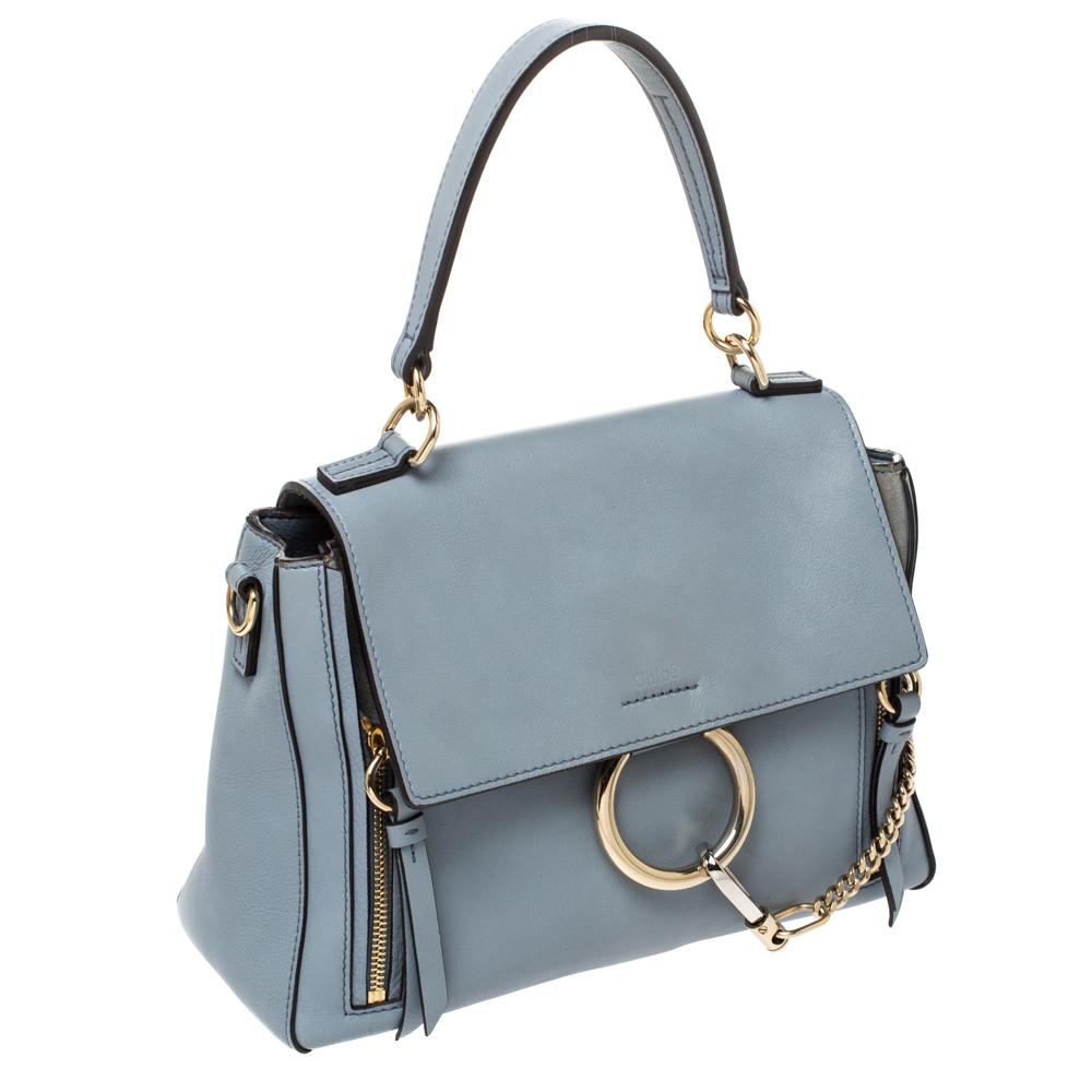 Gray Chloe Dusty Blue Leather Small Faye Day Shoulder Bag