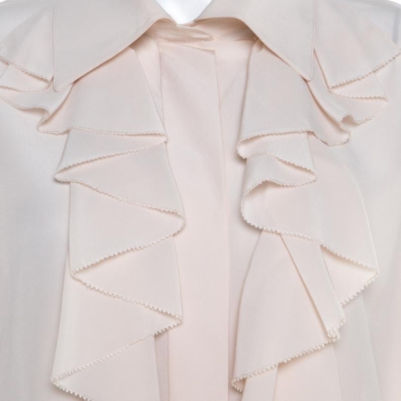 Women's Chloe Dusty Pink Silk Ruffled Long Sleeve Blouse L