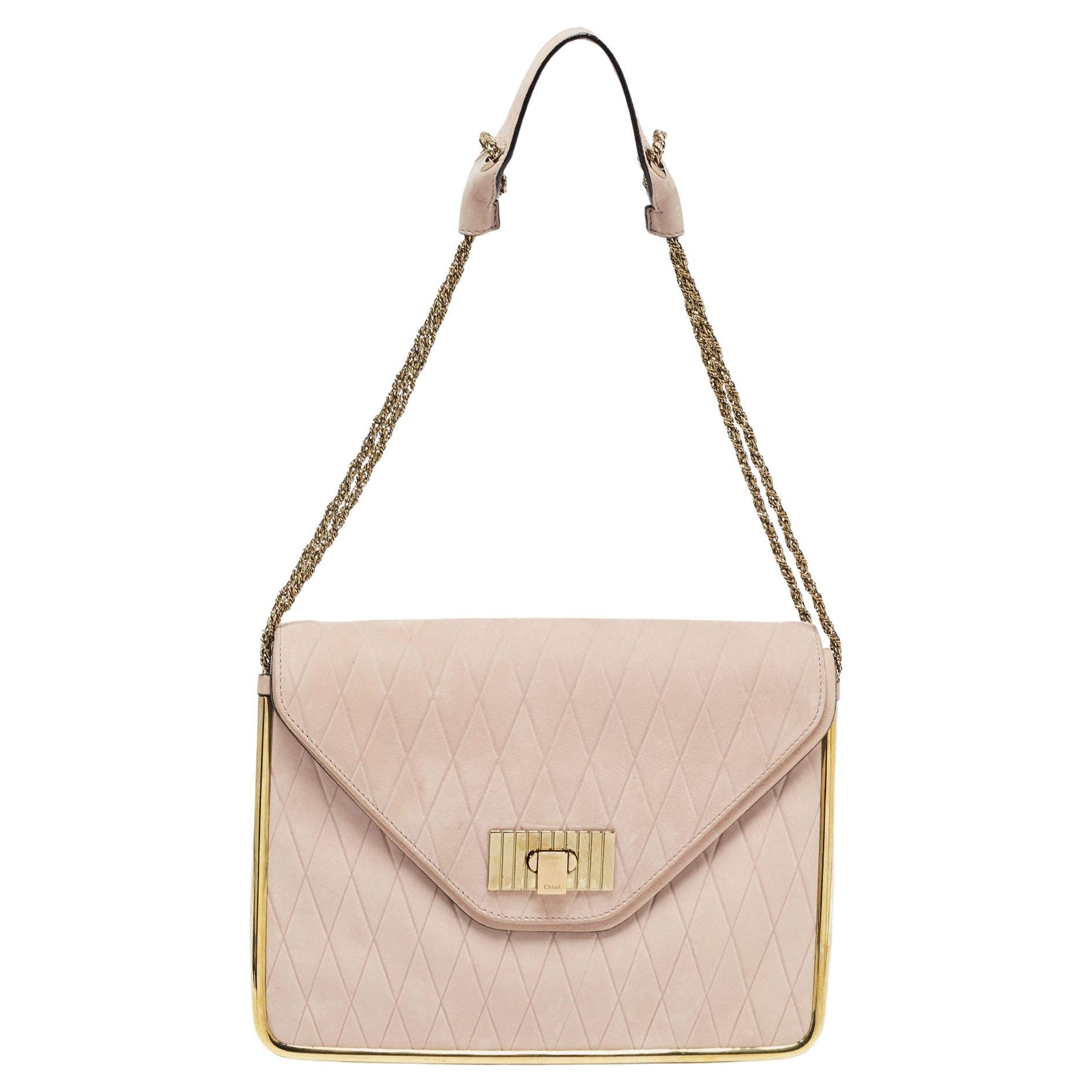 Chloe Dusty Pink Suede Medium Sally Flap Shoulder Bag