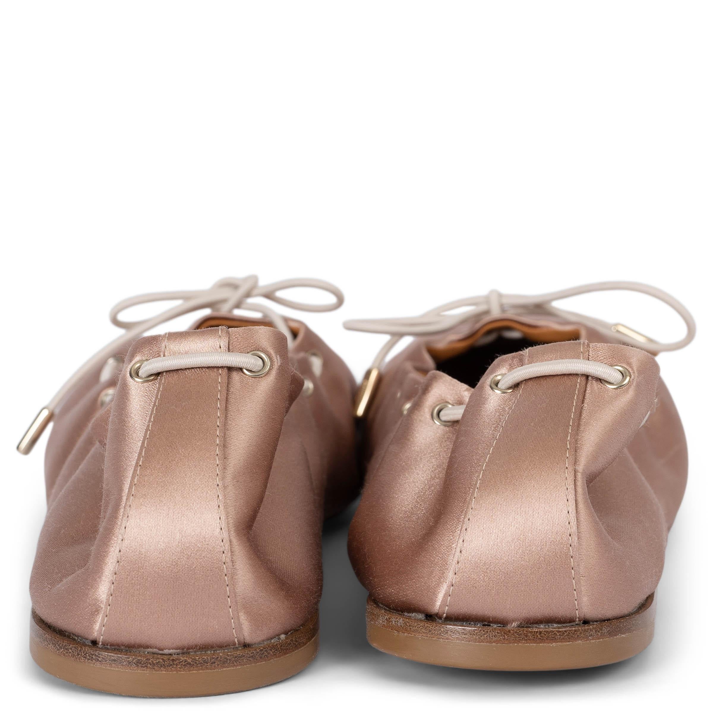 Brown CHLOE dusty rose ORACIA BOW DETAILED SATIN Ballet Flats Shoes 39.5