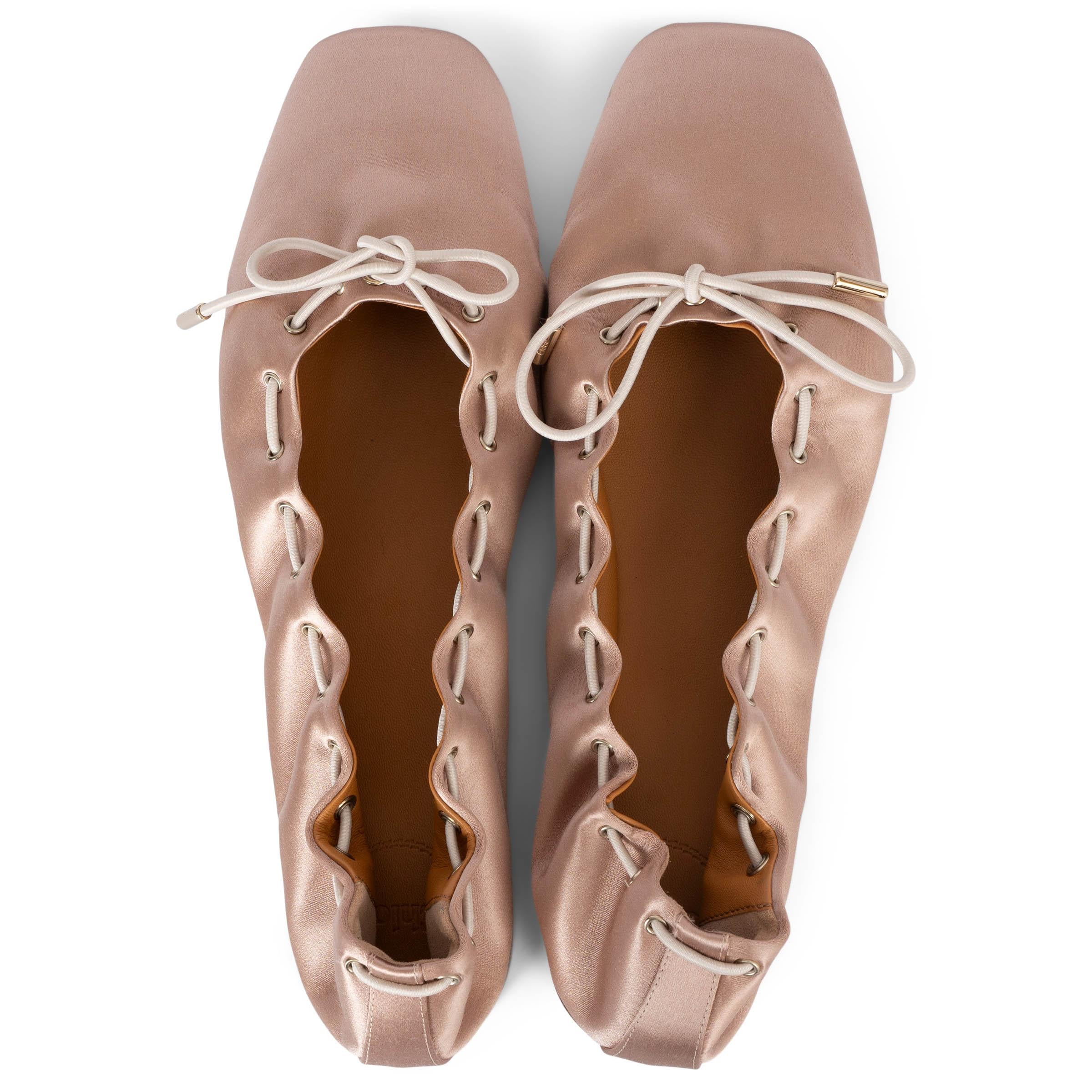 Women's CHLOE dusty rose ORACIA BOW DETAILED SATIN Ballet Flats Shoes 39.5
