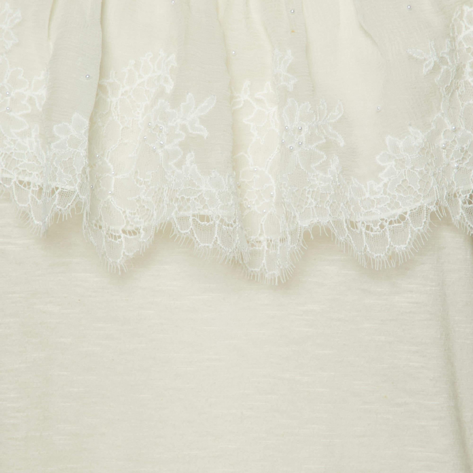 Chloe Top de punto de color crudo con ribete de encaje XS Beige en venta
