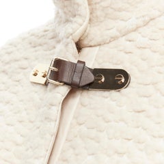 CHLOE ecru cream wool boucle brown leather strap cocoon coat FR38 M
