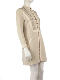 Chloé Ecru Sequin Embellished Mid Length Coat Size L