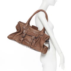CHLOE Edith dark brown leather buckle pocket top handle large tote bag