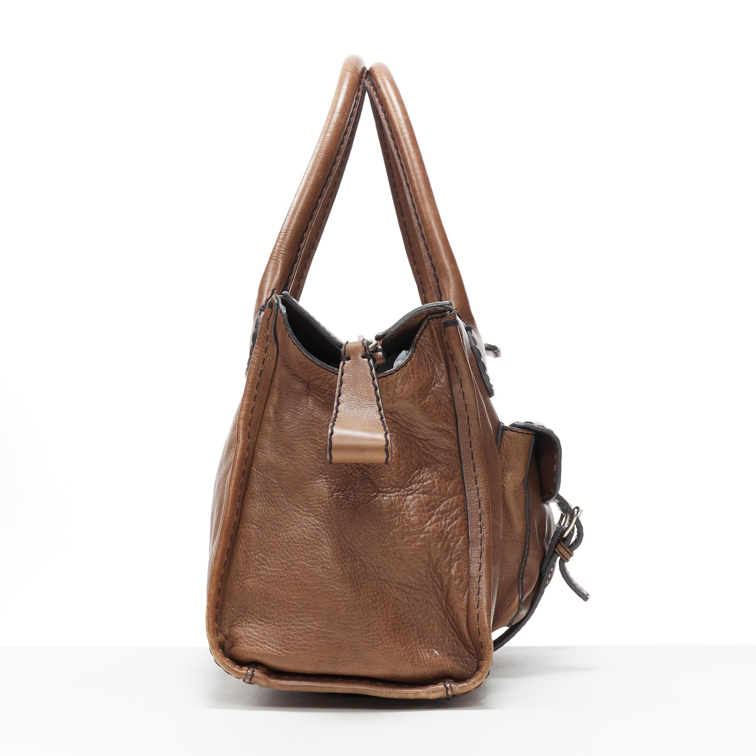 CHLOE Bolso tote grande de asa superior con bolsillo y hebilla de piel marrón oscuro Edith en Bastante bueno Estado en Hong Kong, NT