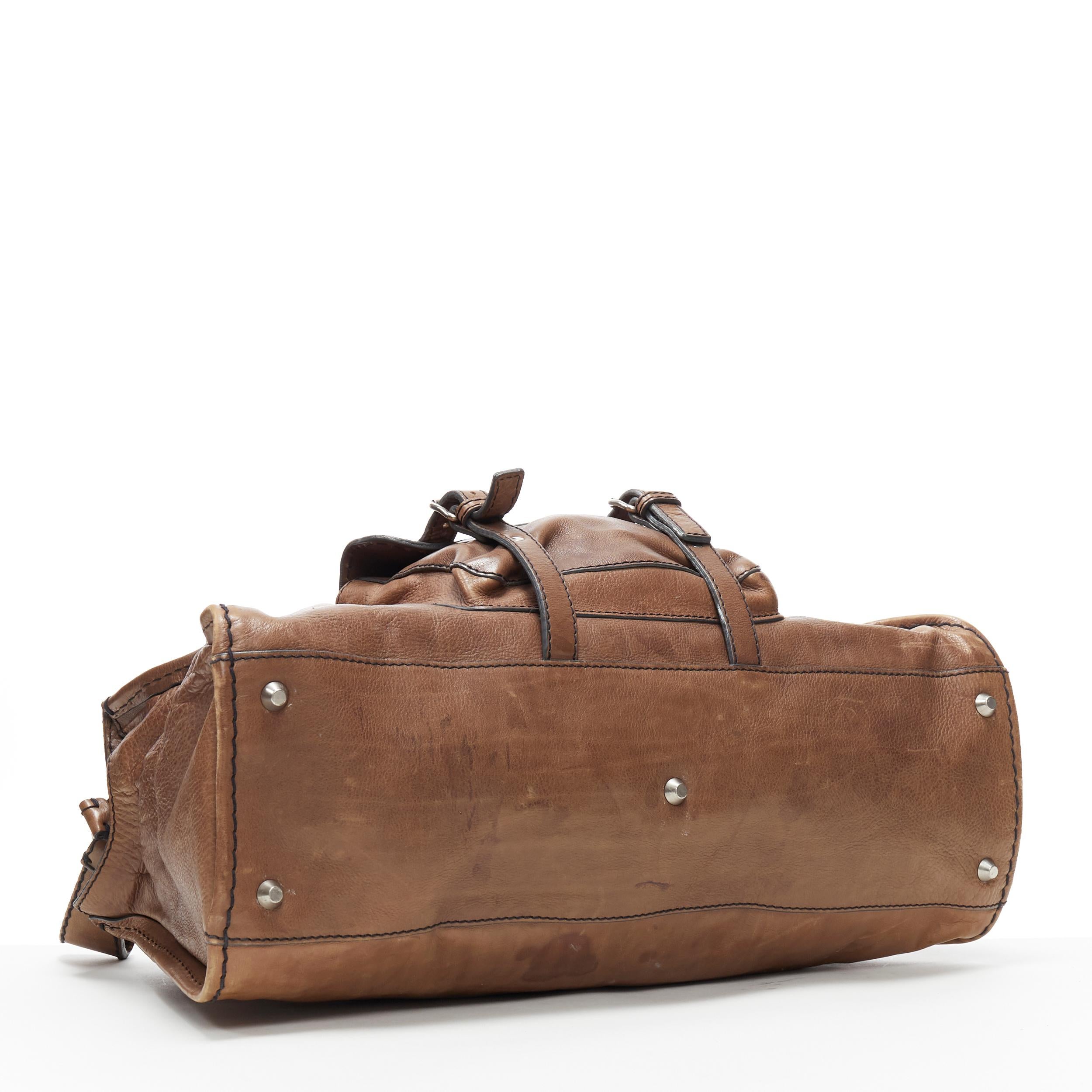 Brown CHLOE Edith dark brown leather buckle pocket top handle large tote bag