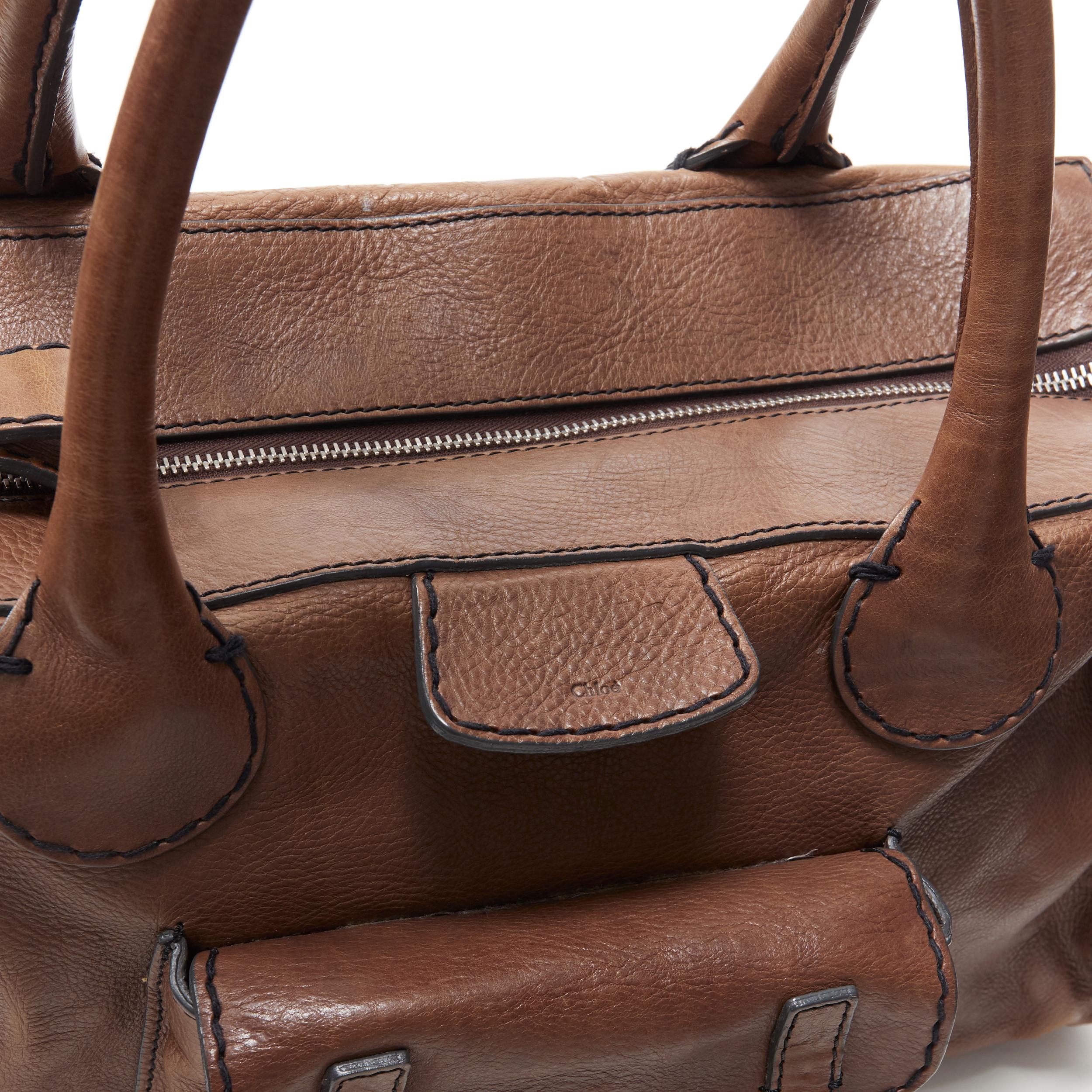 CHLOE Edith dark brown leather buckle pocket top handle large tote bag In Fair Condition In Hong Kong, NT