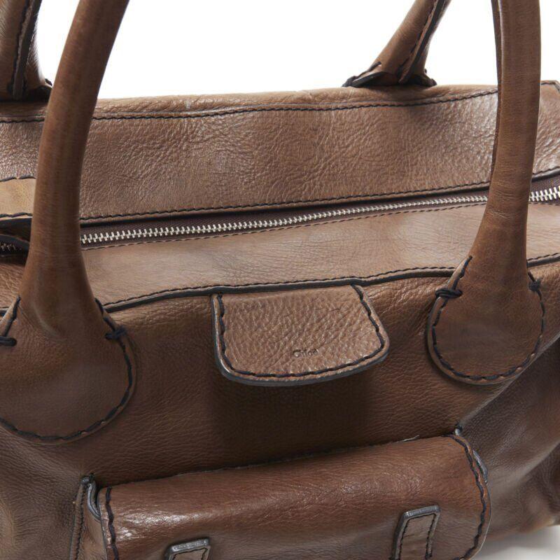 Women's CHLOE Edith dark brown leather buckle pocket top handle large tote bag