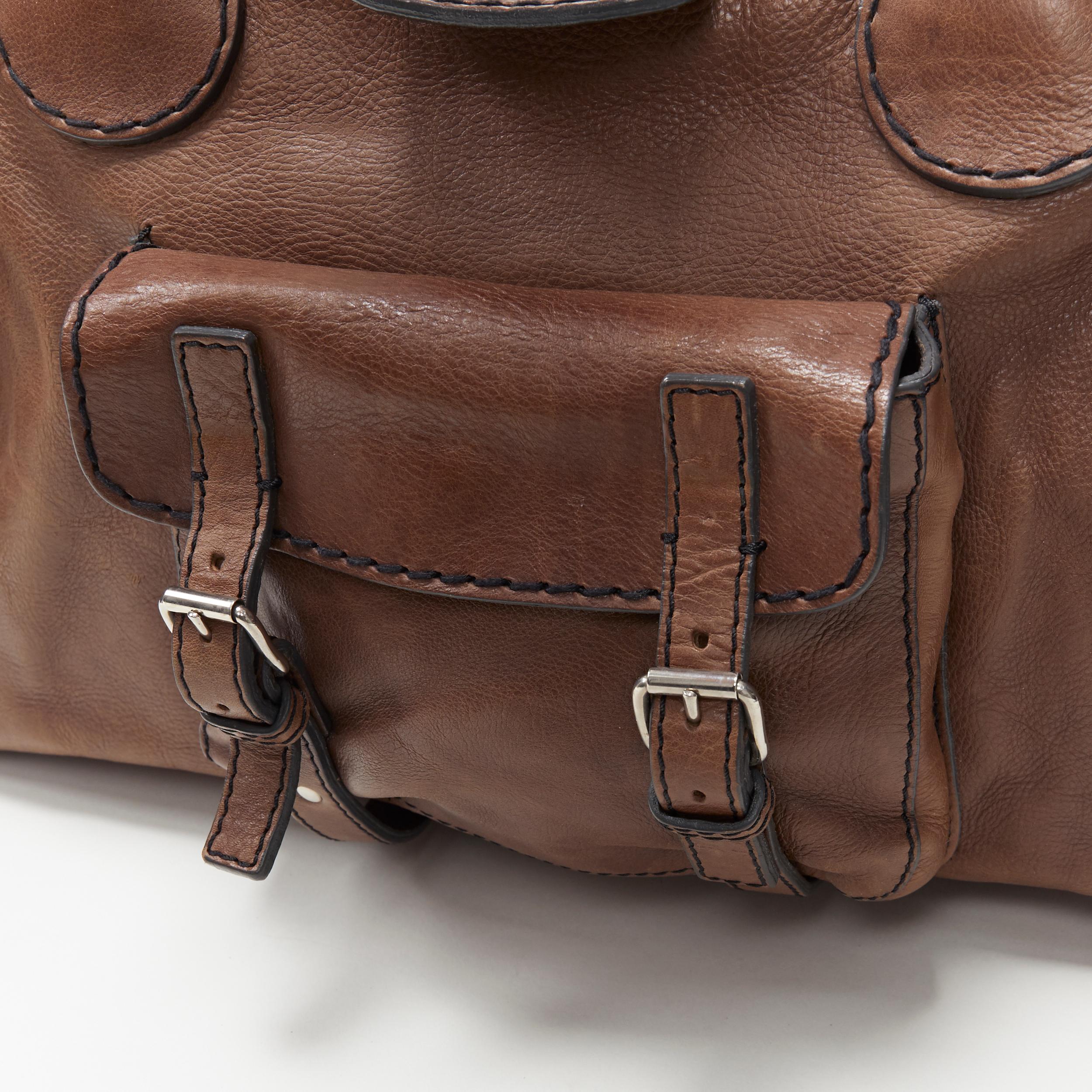 CHLOE Bolso tote grande de asa superior con bolsillo y hebilla de piel marrón oscuro Edith 3