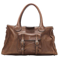 CHLOE Edith dark brown leather buckle pocket top handle large tote bag